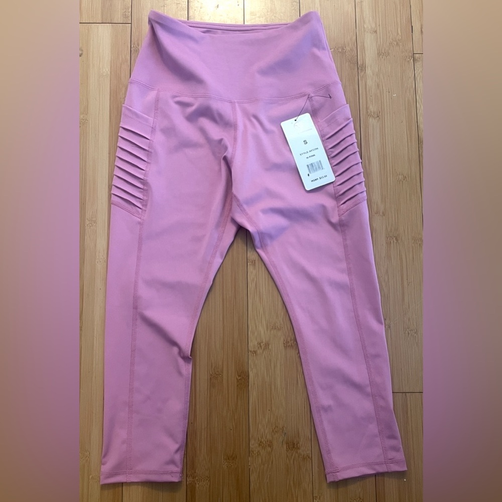 NWT- VOGO Body Action Design Pink Tummy Control Calf-Length Leggings-Size Small